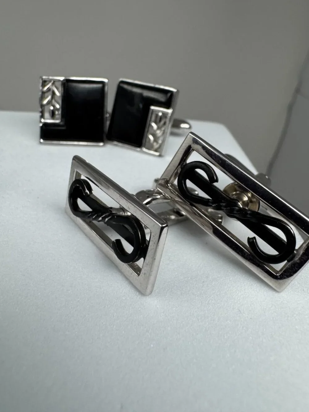 Lot of 3 Vintage Hickok USA Swank Men’s Cufflinks Silver Tone Black MCM